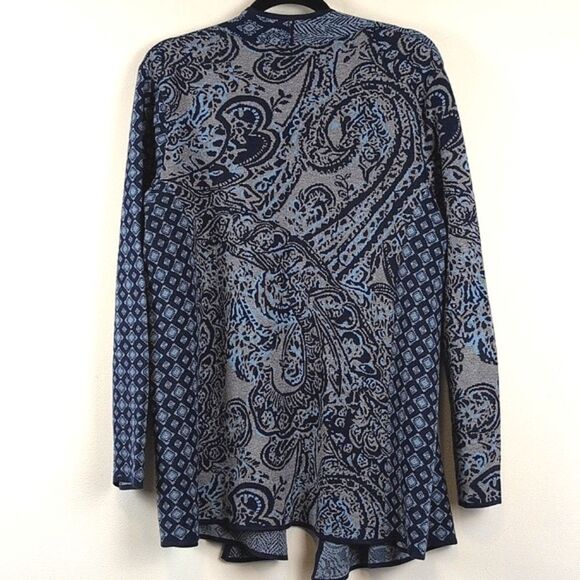 J. Jill Blue Mixed Print Knit Open Cardigan Size Medium Tall - Picture 10 of 12